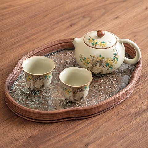 Teiera In Ceramica Forno Ru Dipinta A Mano Gatto Carino E Fiore Giallo Bollitore Xishi Con Pomello In Legno