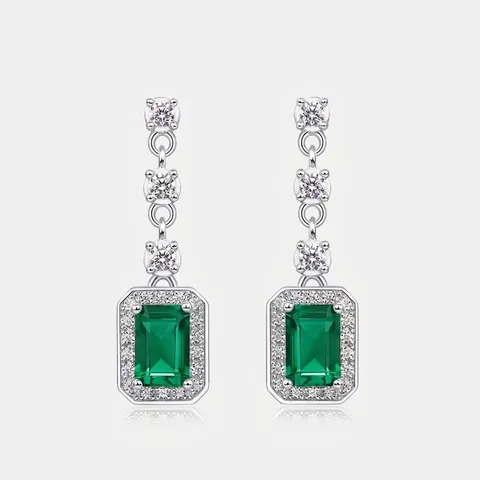 Orecchini Pendenti Vintage Argento Sterling 925 Smeraldo Creato In Laboratorio Pietra Verde Halo Gioielli Per Donne