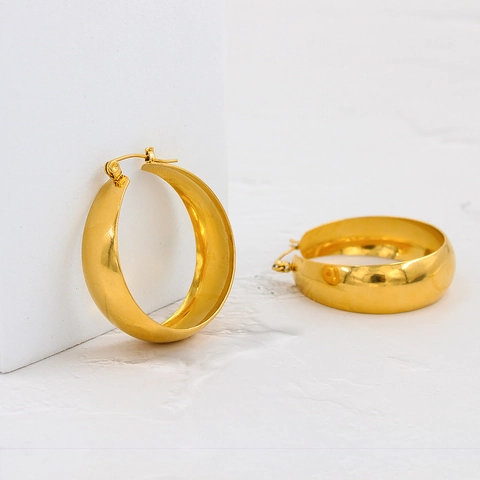 Thick Circular Hoop Earrings High Polish Stainless Steel Retro Geometric Simple Style For Women