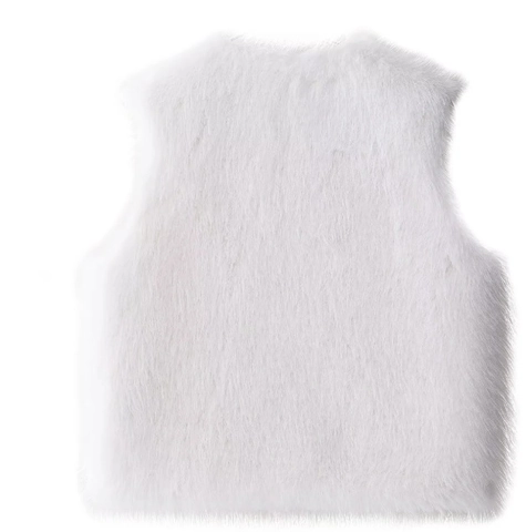 Women Faux Fur Vest Shaggy Plush Sleeveless Jacket Solid White Casual Vintage Outerwear Waistcoat