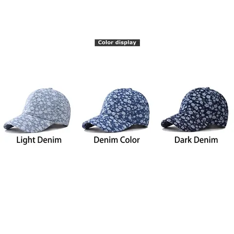 Casquette De Baseball En Denim À Imprimé Fleuri Coton Réglable Rétro Chapeau De Soleil Décontracté Pour Femmes Hommes