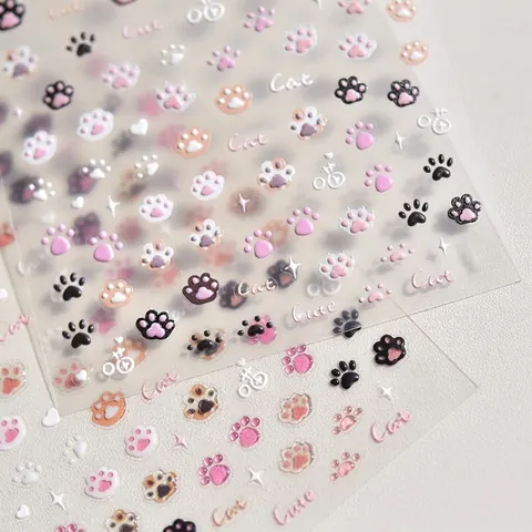 Adesivi Nail Art 3D In Rilievo Texture Gelatina Motivi Zampa Di Gatto Carino Cartone Animato Decorazione Manicure Per Bambini