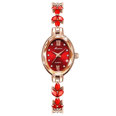 Orologio Al Quarzo Da Donna Design A Foglia Quadrante Ovale Strass Marquise Bracciale Gioiello Moda Elegante Oro Rosa