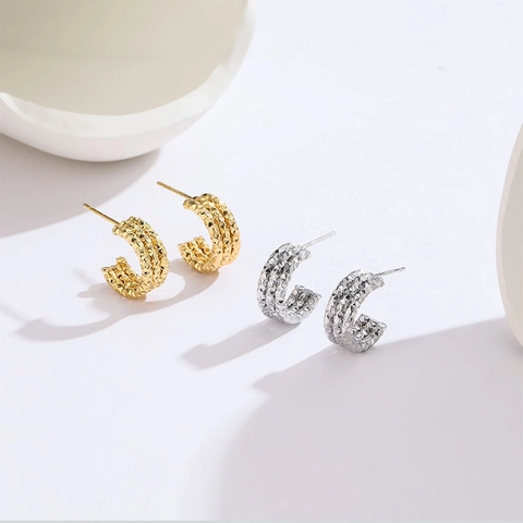 Geometrische Hoepel Oorbellen Titanium Staal 18K Verguld Vintage Boho Getextureerde C Vorm Studs Voor Dames