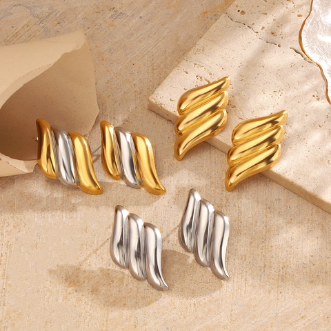 Orecchini In Acciaio Inossidabile A Forma Di Ala Con Motivo A Onde Semplici Accessoires Gioielli Geometrici Di Moda Per Donne Ragazze