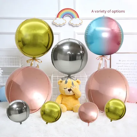 4D Sphere Foil Balloons Round Metallic Mirror Finish Aluminum Mylar For Birthday Party Wedding Christmas Decor