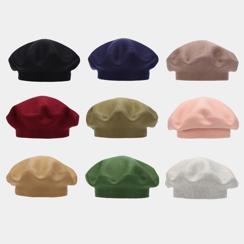 Boina Tejida Para Mujer Color Sólido Invierno Cálido Doble Capa Gruesa Estilo Francés Vintage Gorro De Pintor