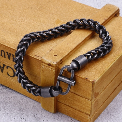 Men Wheat Chain Bracelet Titanium Stainless Steel Toggle Clasp Retro Industrial Hip Hop Punk Jewelry Accessory