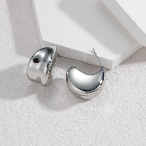Pendientes De Botón Minimalistas Con Gota De Agua De Acero Inoxidable Pulido Diseño De Frijol Geométrico Para Mujeres