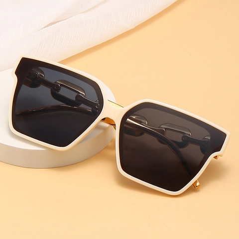 Gafas De Sol Cuadradas Mujer Lujo Montura Plástico Patillas Cadena Metal Dorado Protección UV400 Tendencia Moda