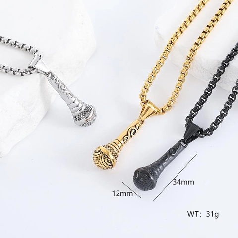 Collana Con Ciondolo A Microfono Nota Musicale Rock Hip Hop Stile Gioielli In Acciaio Inossidabile 304 Per Uomo