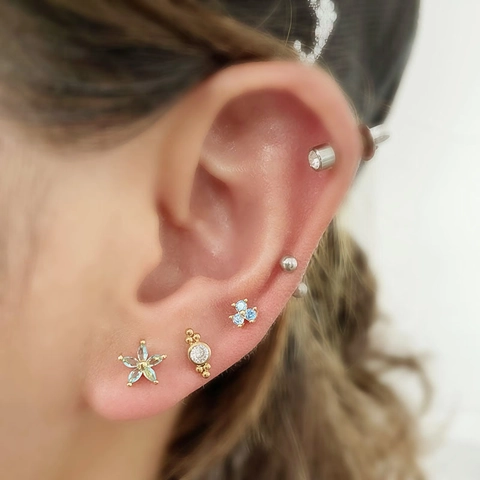 Floral Flower Cartilage Stud Earrings Marquise Zircon Copper Jewelry With Stainless Steel Earring Post