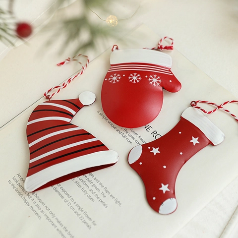 Ornamenti Appesi Di Natale Ferro Dipinto Decorazioni Albero Di Natale Stivali Guanti Calze Cappello Forme Festivo