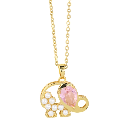 Cute Elephant Pendant Necklace Gold Plated Brass With Pear Shaped Zircon And Artificial Pearls Fashion Jewelry Gift For Women