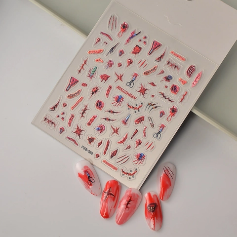 Halloween 5D Embossed Nail Stickers Horror Blood Wound Scar Patterns 3D Self Adhesive DIY Party Decoration For Women