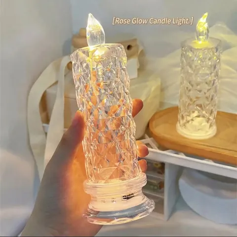 LED Flameless Candle Light Electronic Crystal Rose Diamond Texture Romantic Valentine Day Plastic Atmosphere Lamp Decoration