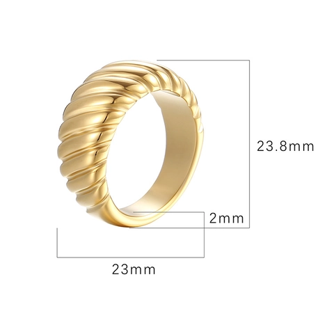 Anillo Ancho Vintage Chapado En Oro 18K Acero Inoxidable Croissant Espiral Textura Diagonal Joyería Estilo Retro Hombre Mujer