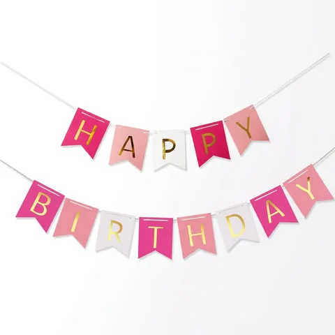 Happy Birthday Banner Gold Hot Stamping Letters White Cardstock Fishtail Hanging Garland Party Decoration