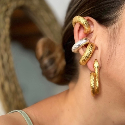 Pendientes De Clip De Serpiente De Acero Inoxidable Chapado En Oro De 18K Textura De Escamas Geométricos Mujeres