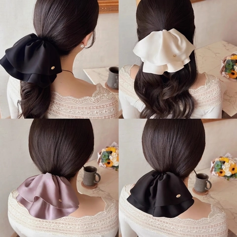Elegant Satin Hair Claw Clip Ruffled Fabric Ponytail Holder Korean Style Solid Color Simple Headwear For Women