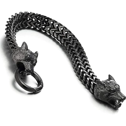 Vintage Viking Wolf Head Stainless Steel Franco Link Chain Bracelet For Men Women Silver Black Gold Punk Gothic Jewelry