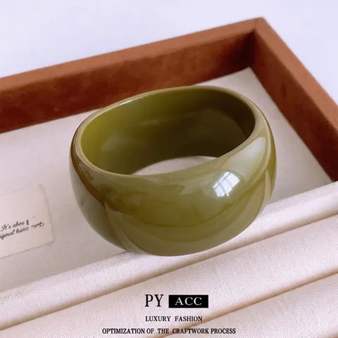 Chunky Bangle Bracelet Acrylic Wide Round Geometric Polished Glossy Retro Minimalist Style Jewelry For Women