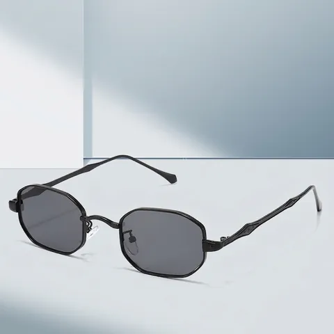 Occhiali Da Sole Poligonali Montatura In Metallo Protezione UV400 Geometrici Retro Leggeri Per Donna Uomo