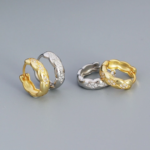 Orecchini A Cerchio In Argento Sterling 925 Con Motivo Trapuntato E Zirconi Design Geometrico Gioielli Eleganti Per Donna