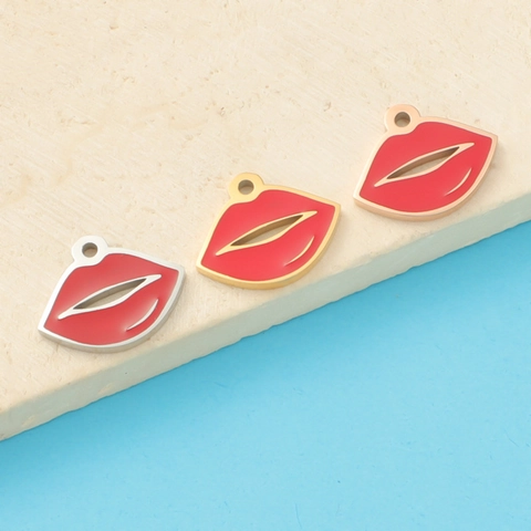 Rode Lip Emaille Bedels Hangers 304 Roestvrij Staal Gepolijst Voor DIY Ketting Armband Sieraden Maken Trendy Sexy Onderdelen