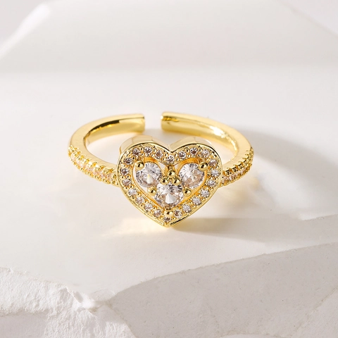 Herz Geometrischer Offener Ring Kupfer Vergoldet Mit Farbigem Zirkon Mikro Pave Verstellbarer Eleganter Schmuck Damen