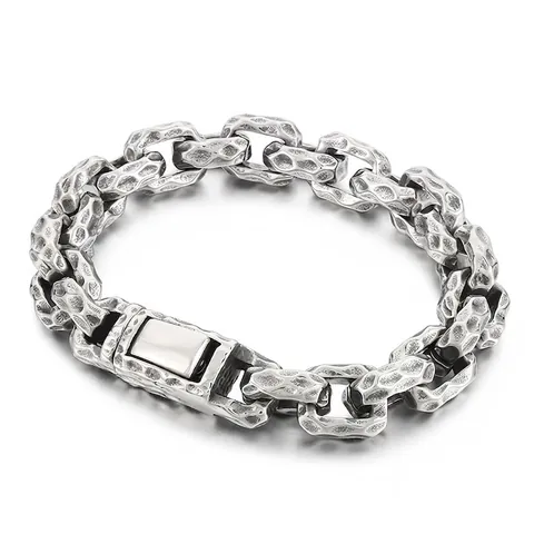 Bracciale Da Uomo In Acciaio Inossidabile Texture Martellata Retro Punk Biker Gioielli