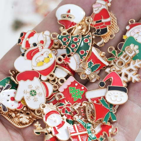 Kerst Bedeltjes Legering Emaille Hangers Kerstman Boom Sneeuwpop Rendier Voor DIY Sieraden Maken Armband Ketting Feestelijk