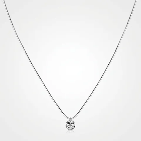 Collana con Ciondolo in Zirconia Rotonda Singola in Argento Sterling 925 per Donna Gioielli con Catena a Lisca di Pesce Elegante