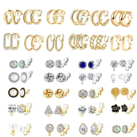 Clip On Earrings Alloy Non Pierced Geometric Zircon Faux Artificial Pearl Comfortable Pad Fashion Jewelry For Women