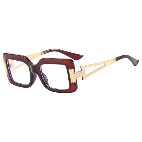 Fashion Square Anti Blue Light Glasses PC Frame Metal Hollow Temples Oversized Retro Eyeglasses For Women Men