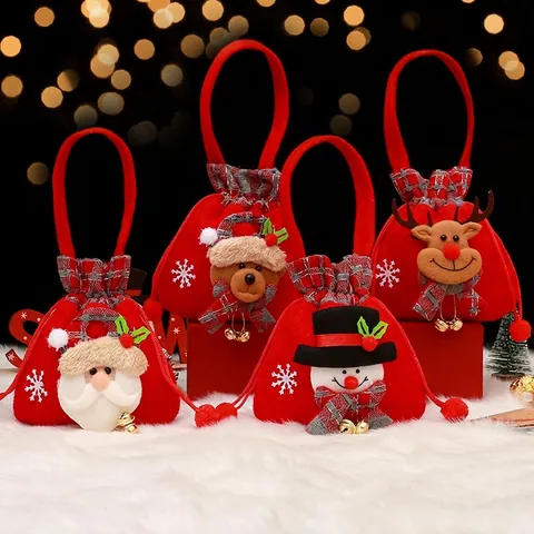Weihnachts Geschenktüte Weihnachtsmann Schneemann Rentier Muster Kordelzug Beutel Festliche Party Dekoration Samt Jute