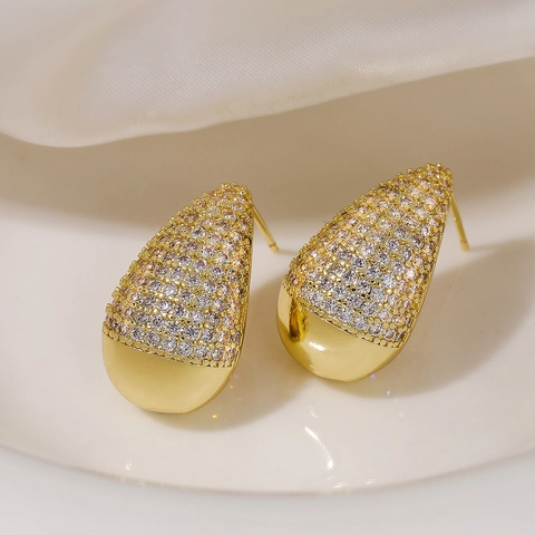 Pendientes De Gota De Cobre Chapado En Oro Con Circonita Cúbica Colorida Micro Pavé Joyería De Moda Para Mujeres