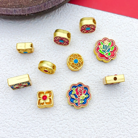 Perline Distanziatrici Per Fiori In Stile Cinese Retrò Lega Di Zinco Smalto Design Loto Accessori Per Bracciali E Collane