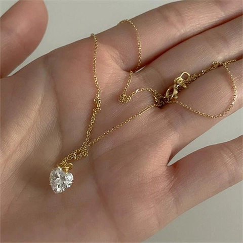 Heart Pendant Necklace 925 Sterling Silver Zircon Minimalist Korean Style Jewelry For Women Elegant Sweet Accessory