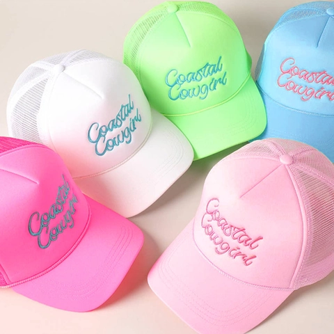Coastal Cowgirl Embroidered Trucker Hat Mesh Back Adjustable Foam Front Retro Outdoor Sun Cap