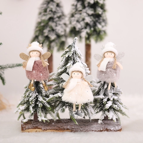 Ciondolo Angelo Di Natale Bambola Peluche Maglia Stella Vestito Paillettes Ali Luccicanti Decorazione Albero Novità