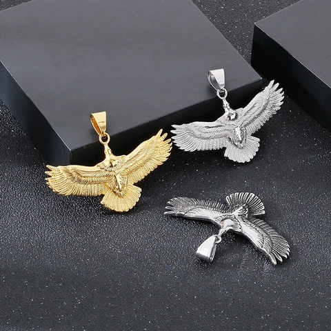 Eagle Pendant Hip Hop Stainless Steel Flying Bird Charm Punk Rock Vintage 18K Gold Plated Jewelry For Men