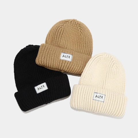 Grofgebreide Beanie Muts Winter Dik Warm Slouchy Skull Cap Met Decoratieve Letter Patch Voor Dames