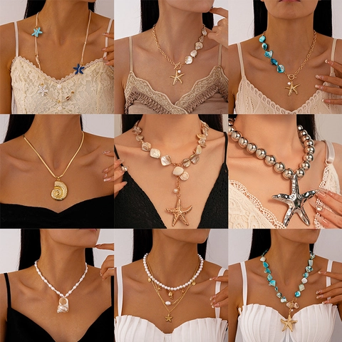 Ocean Theme Jewelry Alloy Earrings Necklace Bracelet With Shell Imitation Artificial Pearl Summer Beach Vacation Style For Women