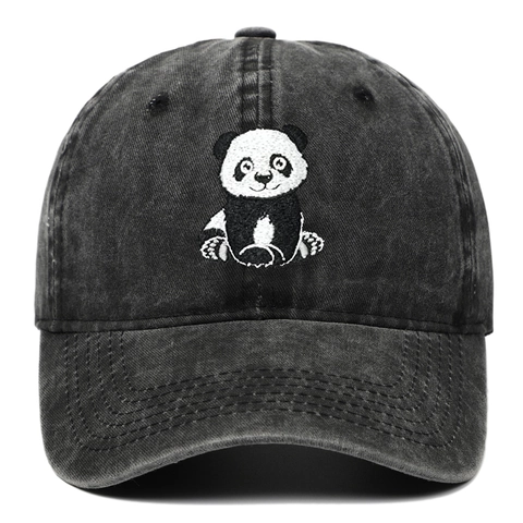 Casquette De Baseball Broderie Panda Coton Lavé Ajustable Rétro Extérieur Loisirs Chapeau Soleil Unisexe Sport