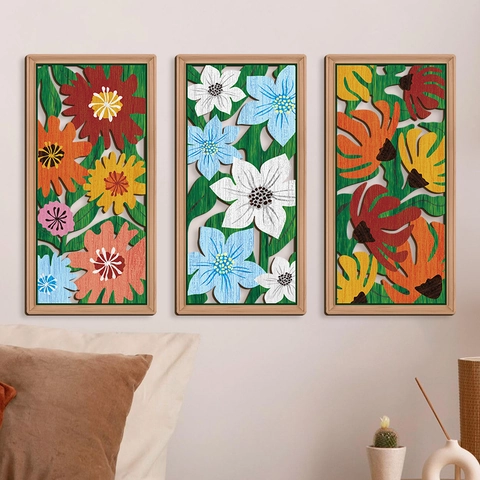 Bohemian Wood Floral Wall Art Panels Abstract Hollowed Poplar Decorative Hanging Plaques For Living Room Bedroom Home Decor