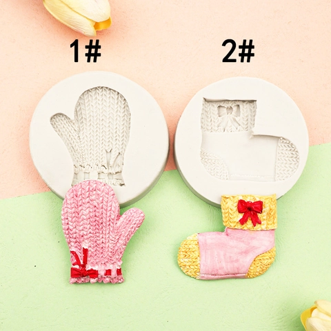 Kerst Want Sok Siliconen Vorm Breistructuur Fondant Taart Chocolade DIY Bakken Decoratie Gereedschap