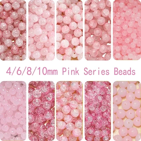 Rosa Serie Runde Glas Lose Perlen Für DIY Schmuckherstellung Armband Halskette Handwerk Crackle Mattierter Mischstil