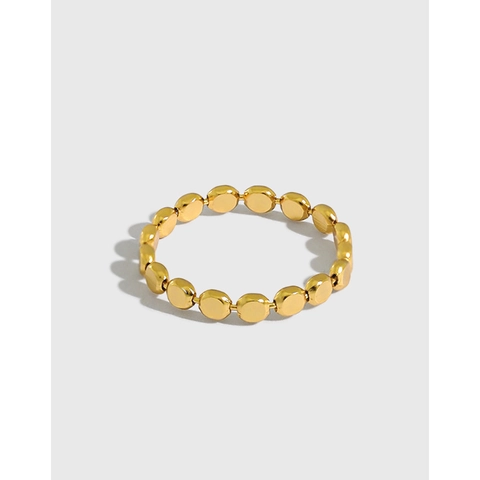 925 Sterling Silver Ring Geometric Flat Bead Disc Chain Minimalist Commute Style Band Jewelry For Women
