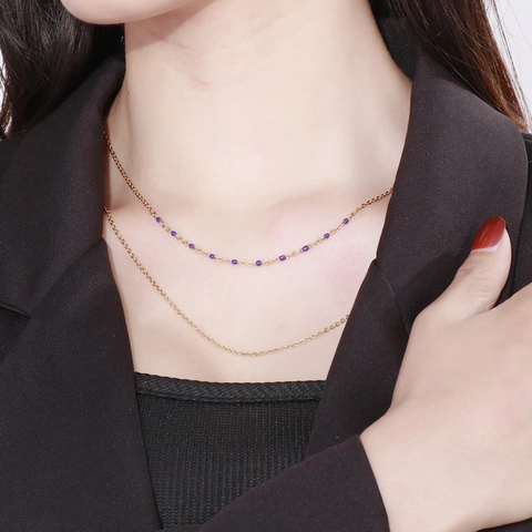 Double Layer Necklace Stainless Steel Resin Enamel Colorful Beads Bohemian Geometric Clavicle Chain For Women Fashion